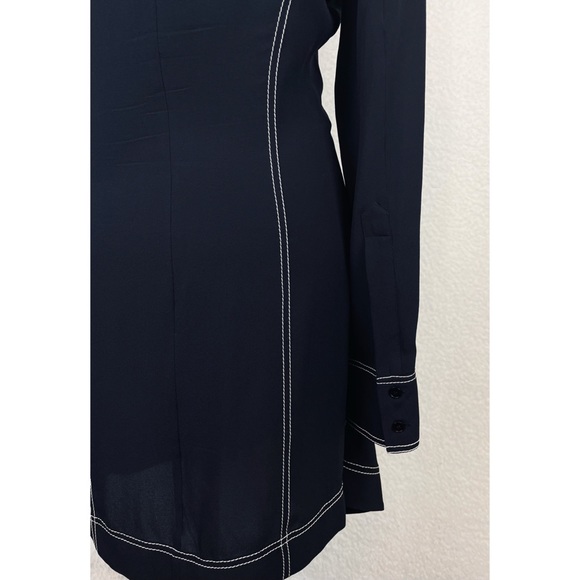 STELLA MCCARTNEY • 100% Silk Navy Contrast-Stitch Collared Mini Dress - Picture 8 of 16